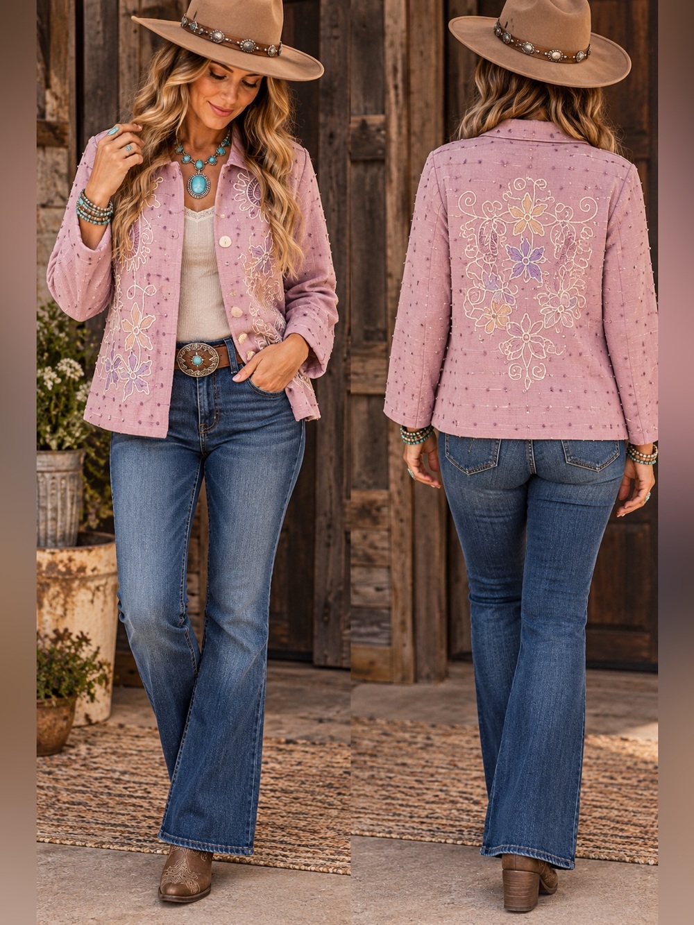 Alex Kim Vintage Embroidered Pink Jacket Shirt Size M NWT Boho Western